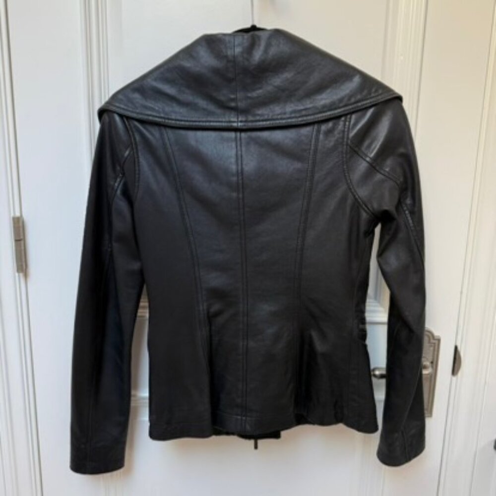Vince Women’s Black Leather Moto Biker Jacket XS Full Zip Authentic - Picture 2 of 8
